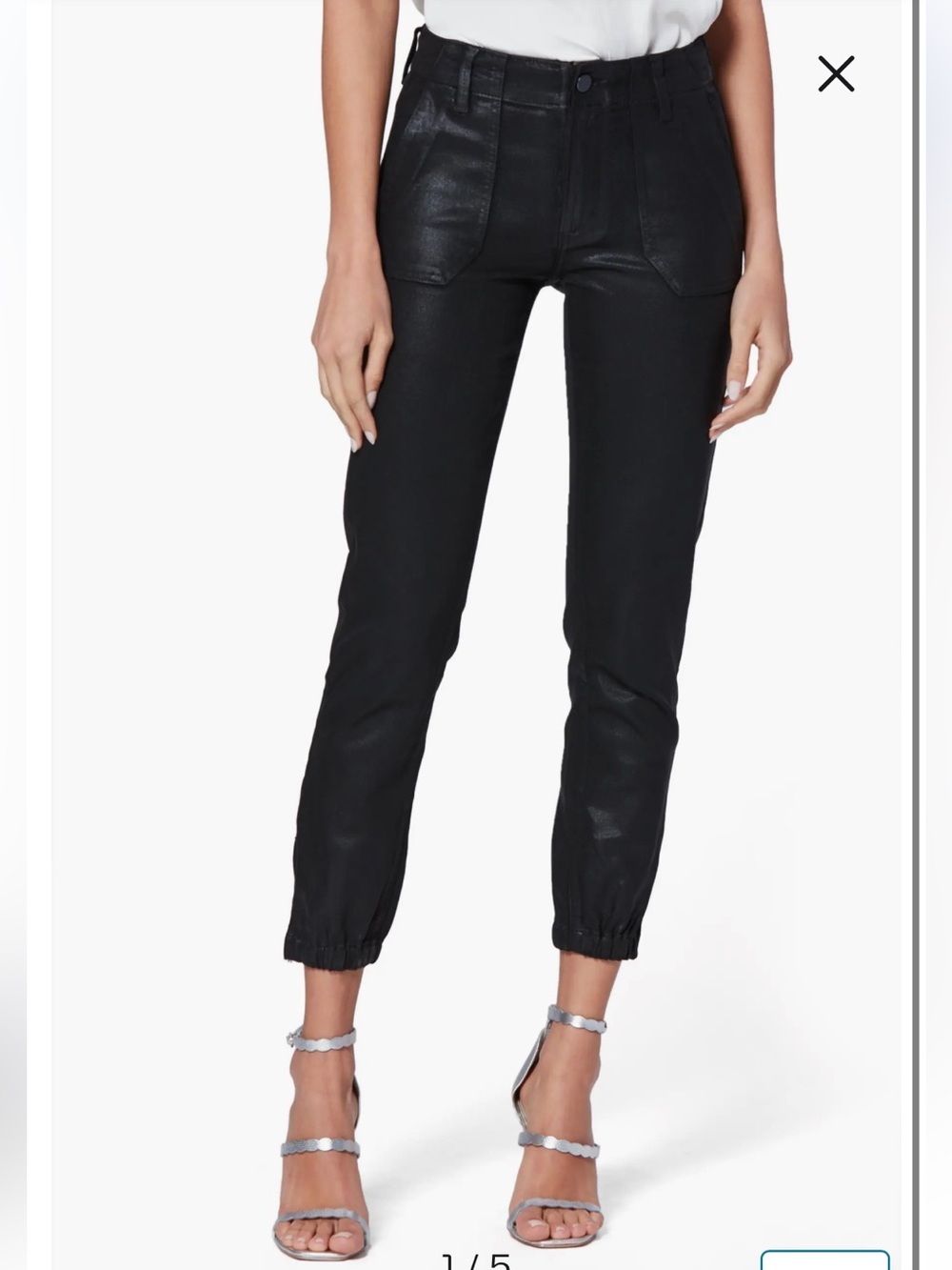 Paige Mayslie Jogger Jeans Black Fog Luxe Coated 23 leather bomber